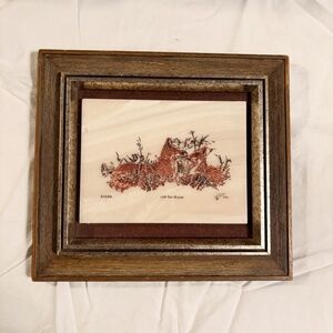 Vintage 1981 Kiana Alaska Mint Etched Marble Art – Red Fox & Pup by Paul Sollie